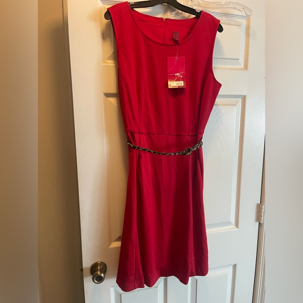Red Sleeveless Dress with Belt by 212 Collection- size XL.